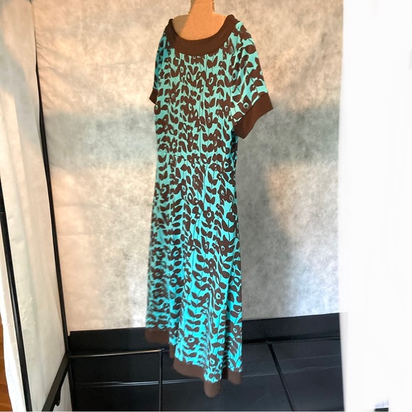 Teal Floral Flowy Knee Length Turquoise Brown by Apt 9 Dress Womens Petite Large - Picture 7 of 16